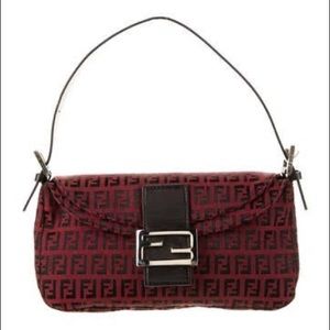 Vintage Red and Black Fendi Zucca Baguette Bag